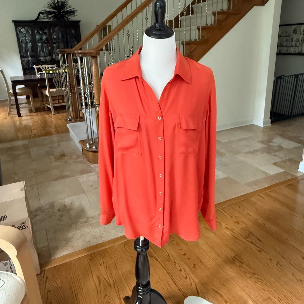 L'AGENCE Orange silk Long Sleeve Button Down (snap) Shirt
